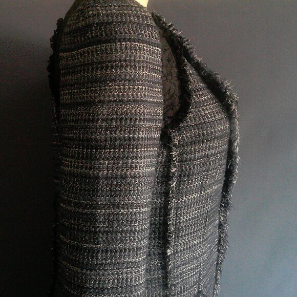 Rebecca Taylor Navy Blue Plaid Silver Lace Fringe Cotton Jacket 2 - Picture 7 of 13